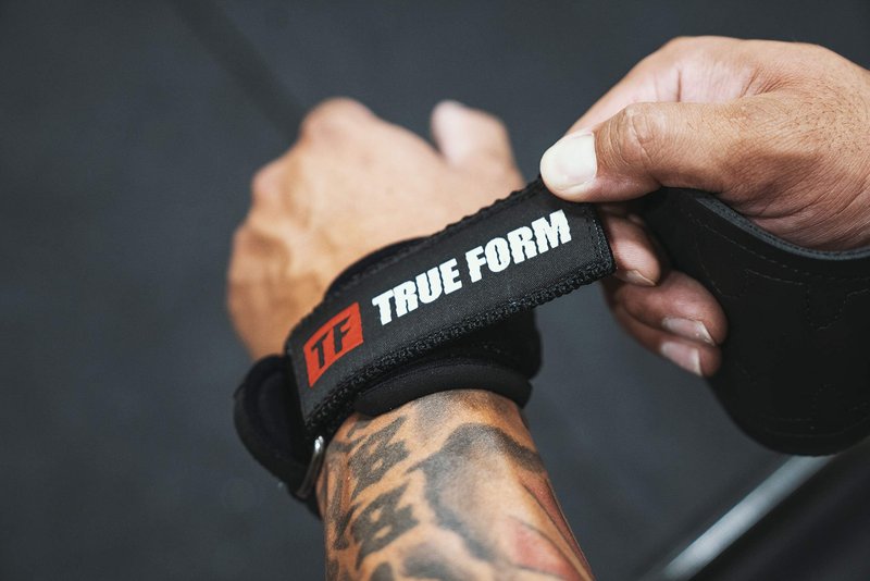True Form Grips- (Black, Large) Weightlifting Workout Gear Alternative Power Lifting Hook Deadlift Glove Padded Wrist Wrap Support Dumbell Bodybuilding Weight Crossfit Pull Up Slip Kettlebell