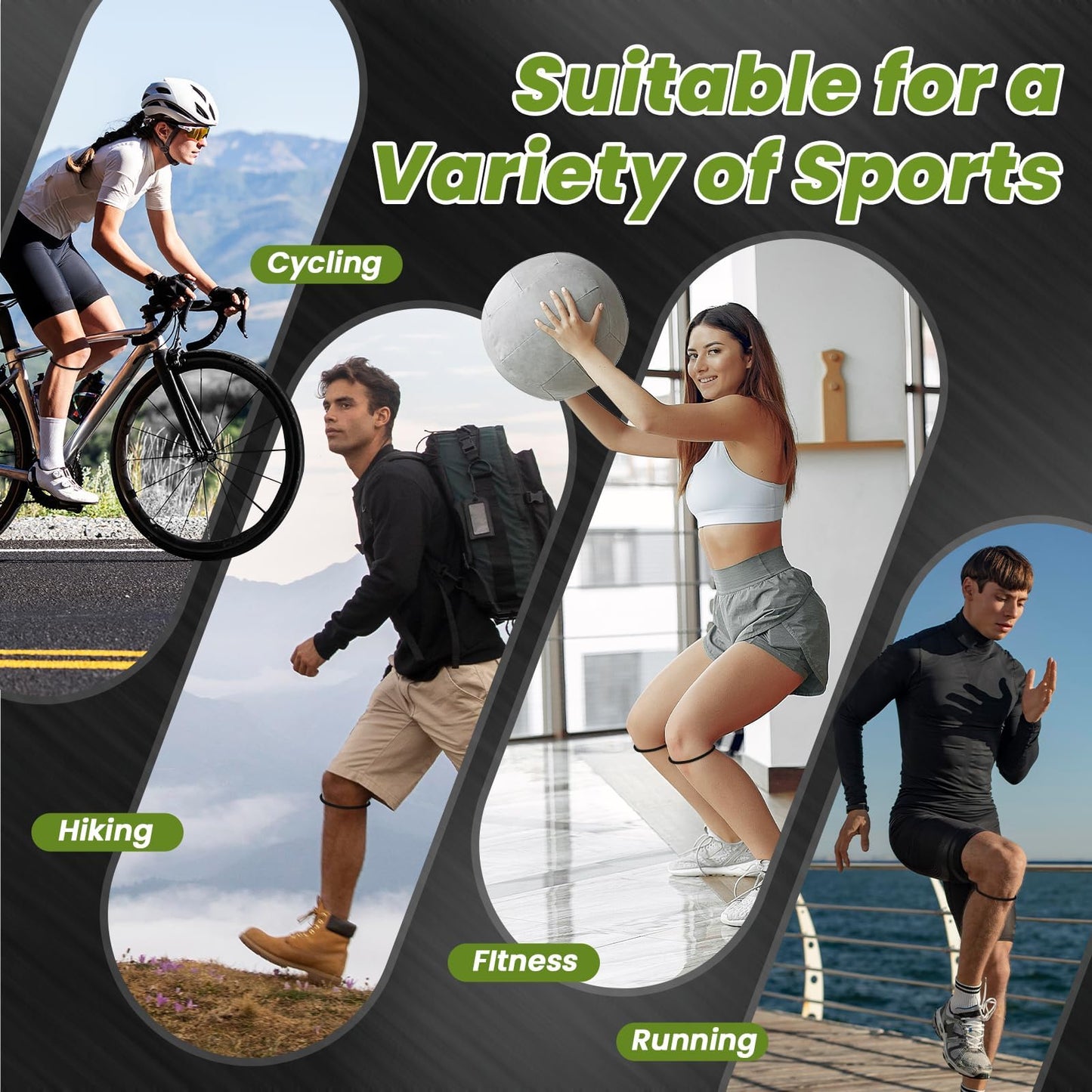 Aolabela 4PCS Patellar Tendon Knee Strap Knee Band for Knee Pain Relief Patella Band for Basketball Running Sports Breathable Patellar Tendon Support Strap (Black + White)
