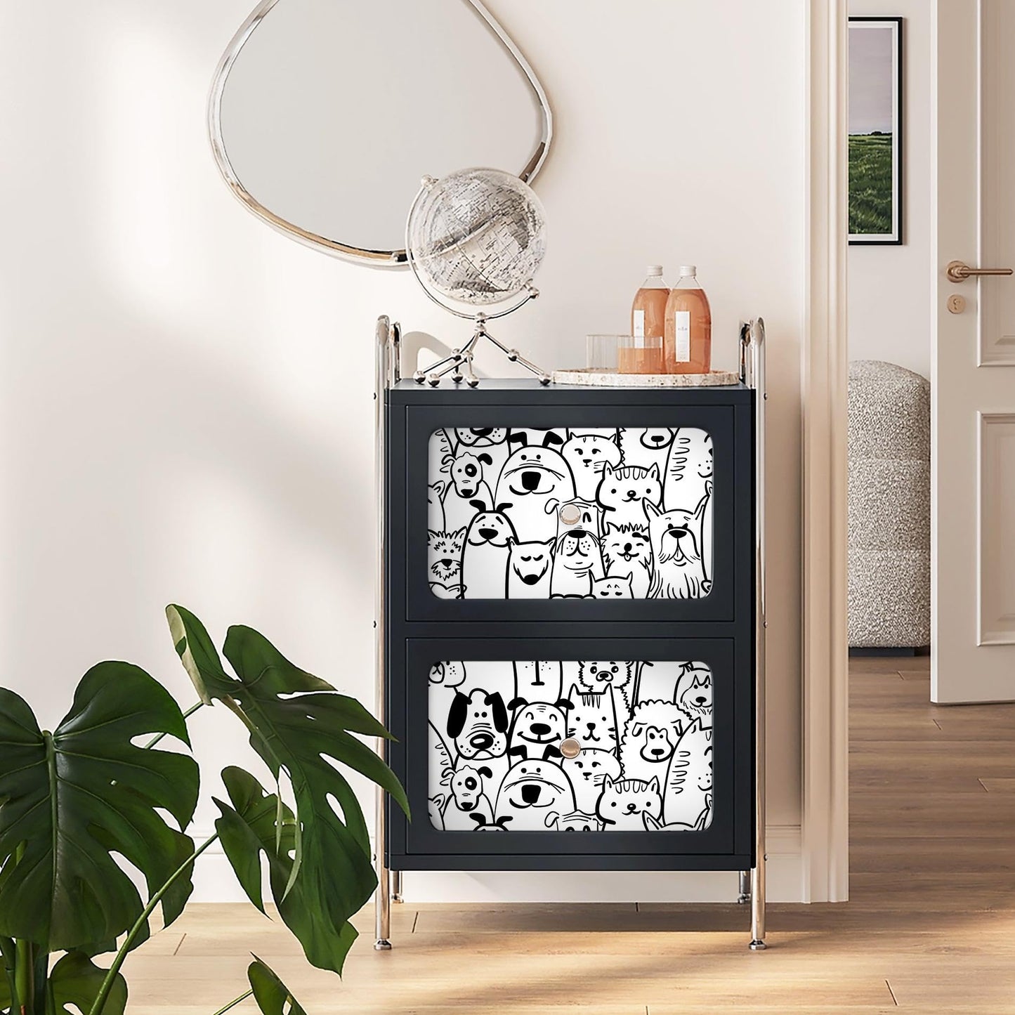 Fiula Peel and Stick Wallpaper Contact Paper Black and White Wallpaper Modern Dog Animal Wall Paper Textured Self Adhesive Removable Wallpaper for Nursery Kids Room Shelf Liner Vinyl Roll 78.7"x17.3"