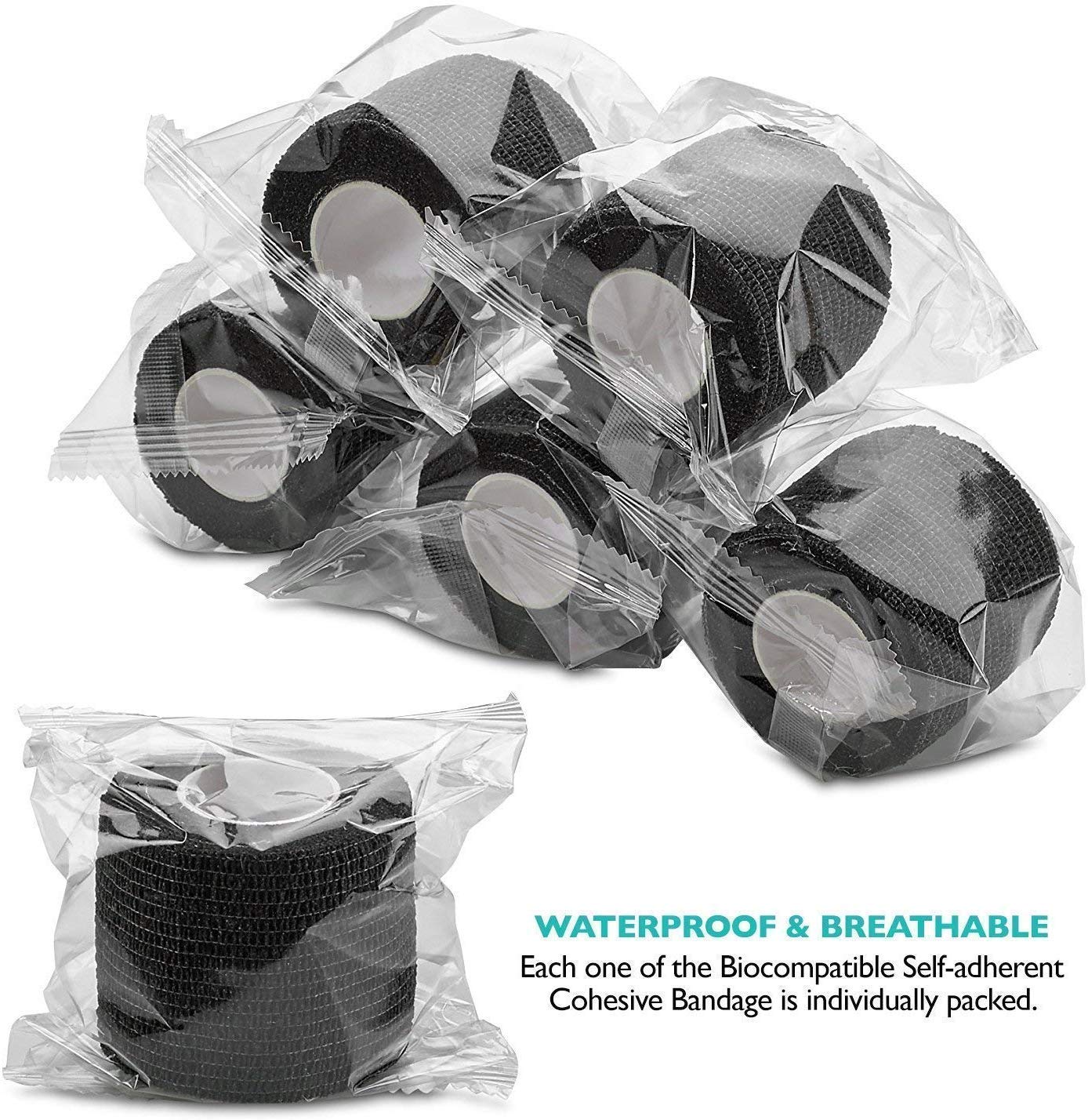 BISIBITA2 Sensi Wrap Grip Cover Sports Self Bandage Rolls 2-inch x 5-Yards 24pcs (Black)