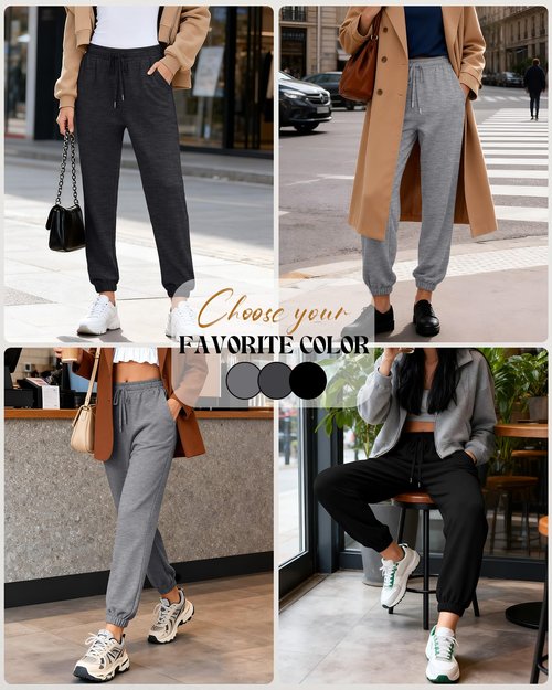 Velvelhall 3 Pack Women's Sweatpants with Pockets, Drawstring Lounge Athletic Joggers Casual Yoga Workout Sweat Pants(Light Heather Gray, Dark Heather Gray, Black,Large)