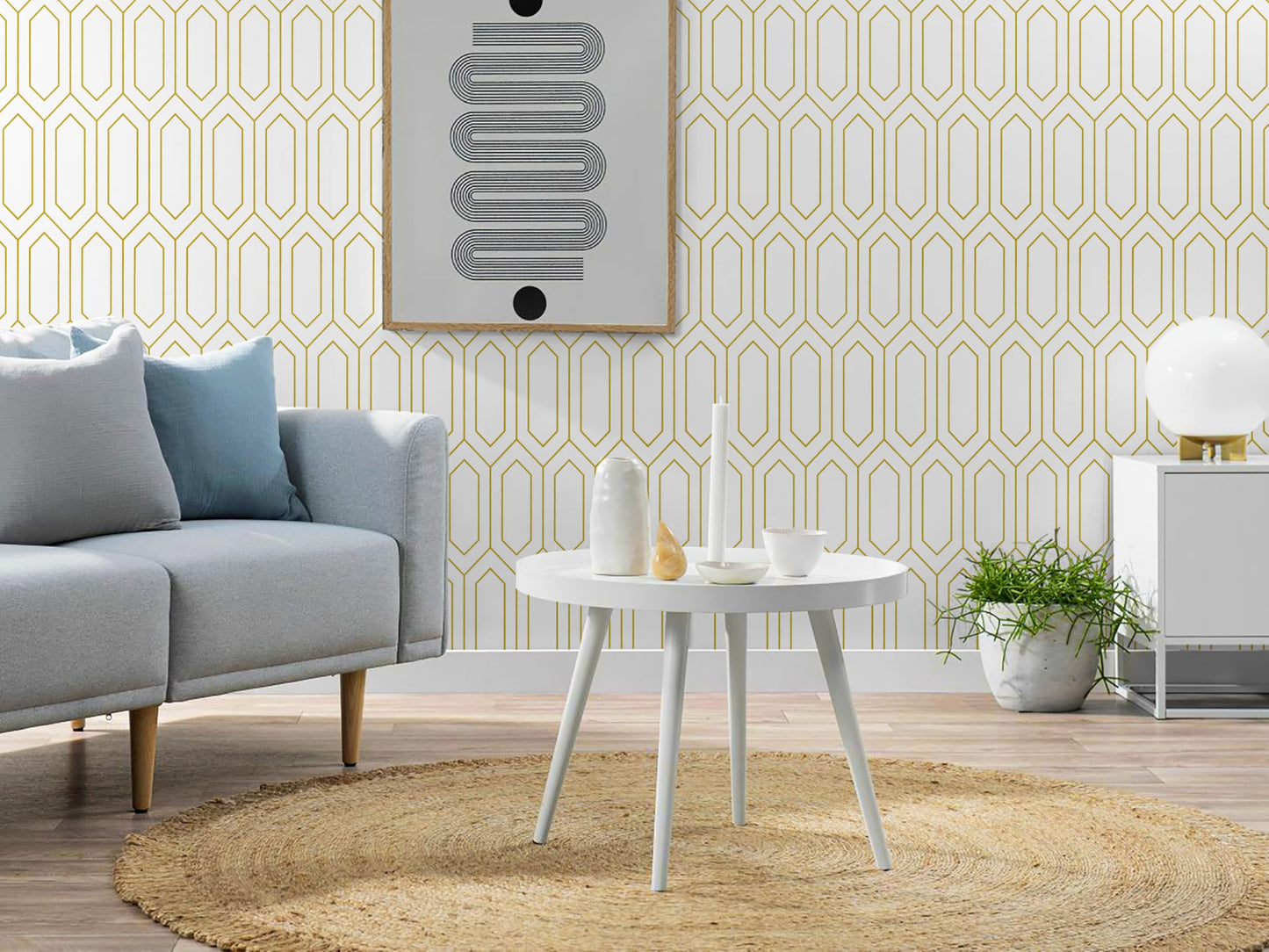 Safiyya Peel and Stick Wallpaper White and Gold Geometric Contact Paper Textured Modern Wall Paper Self Adhesive Removable for Bedroom Vinyl Roll 118"x17.3"