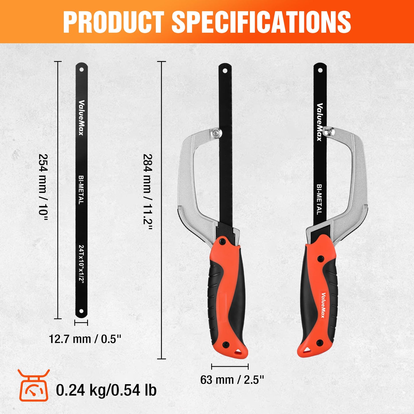 ValueMax Hacksaw, Mini Metal Saw with Extra 1 Piece Bi-Metal 10 Inch Blade, Aluminum Small Hack Saw for Wood Plastic