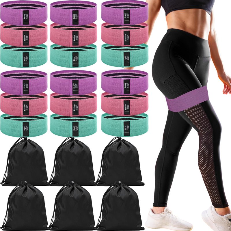 Shappy 18 Pcs Resistance Bands for Working Out Non-Slip Fabric Elastic Exercise Bands for Women Men 3 Set of Stretch Exercise Workout Supplies for Hip Legs Thigh Glutes for Yoga Starter Set Pilates