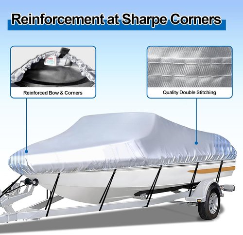 iCOVER Trailerable Boat Cover - Heavy Duty Waterproof Tarp for V-Hull & Fishing Boats | Fits 17'-19' Long