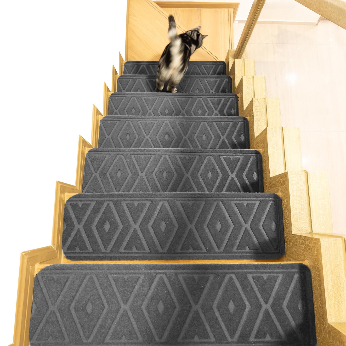5 PCS 8”x30” Stair Treads Non-Slip for Wooden Steps, Peel and Stick Stair Carpet Indoor, Washable Step Treads with Reusable Adhesive 5PCS (Grey)