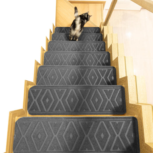 5 PCS 8”x30” Stair Treads Non-Slip for Wooden Steps, Peel and Stick Stair Carpet Indoor, Washable Step Treads with Reusable Adhesive 5PCS (Grey)