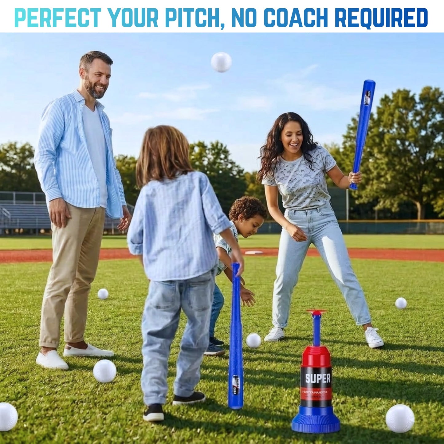 Baseball Training Tee Popper Set with Baseball Bat & 12 Balls, Pop Up Batting Tee for Kids & Beginners, Self Pitching Baseball Trainer for Hitting Practice, Portable Batting Trainer for Backyard
