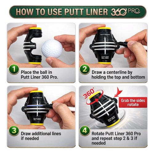 BUDDYBIRDIE Putt Liner 360 Pro Golf Ball Marker | 360 Degree Line Drawing Alignment Accessory Tool Identification Multicolor Triple Line Golf Gift Premium Quality (Red)