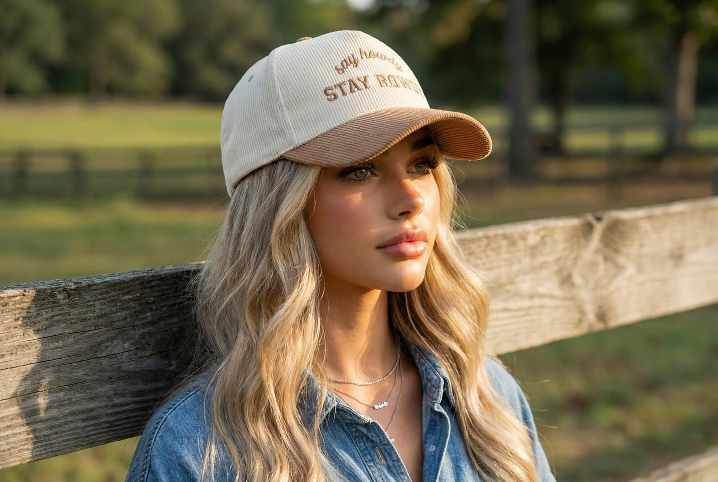 Funky Junque Howdy Hat Corduroy Trucker Hat Stay Rowdy Embroidered Unisex Snapback Cap - Say Howdy Stay Rowdy - Khaki/Beige
