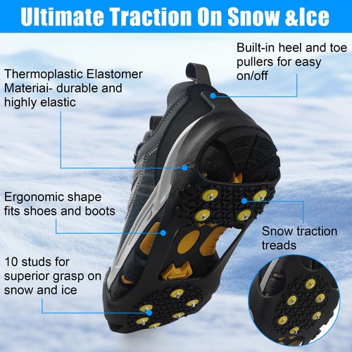 Ice Snow Cleats for Shoes Boots Non Slip Ice Cleats Overshoe for Walking on Snow and Ice Rubber Crampons with 10-Stud Ice Rubber Cleats Slip-on Stretch Footwear (X-Large(10-12.5 men/11.5-14 Women))