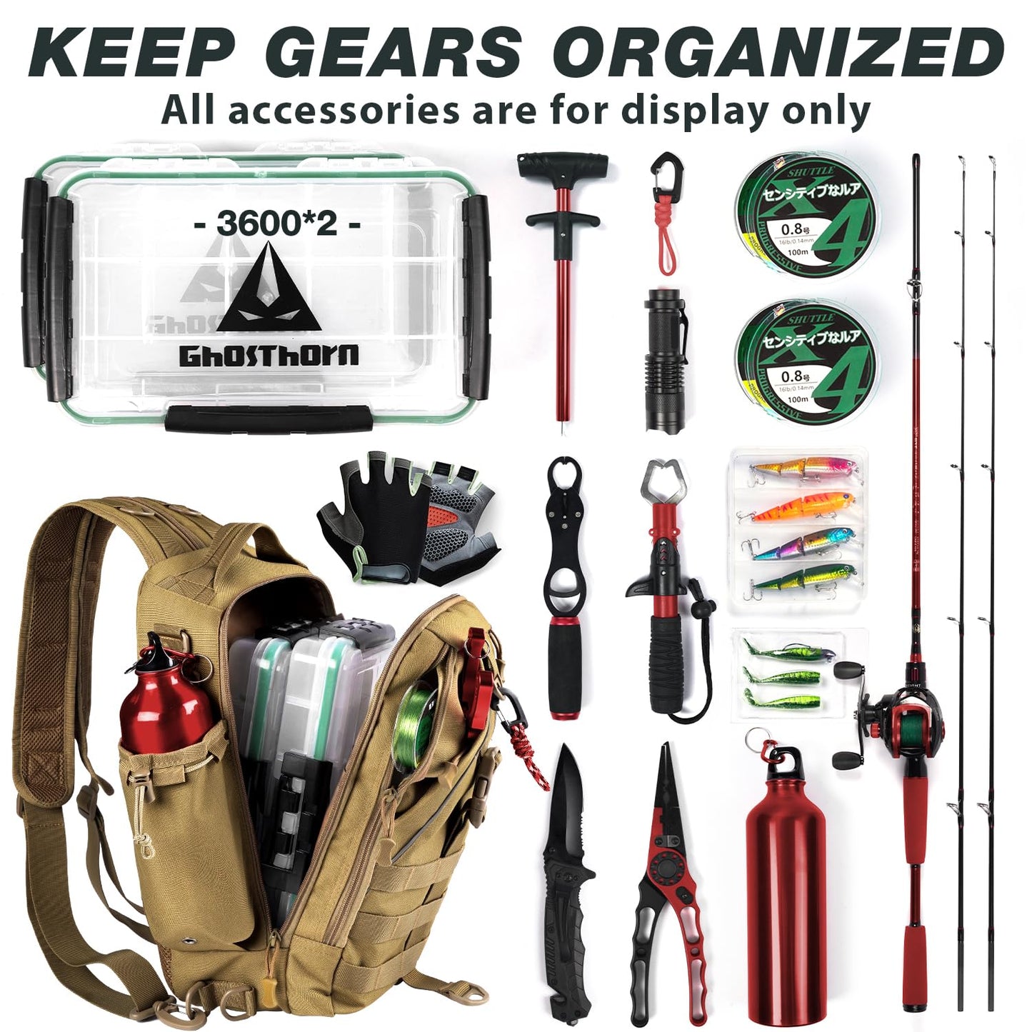 Ghosthorn Fishing Backpack with Rod Holder, Tackle Storage Bag Lightweight