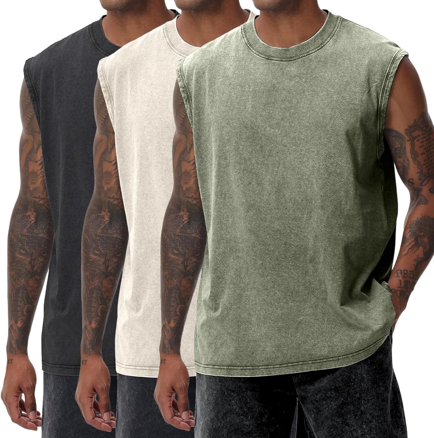 Yimoon Men's Tank Tops - Acid Wash Cotton Sleeveless Workout Shirts | Loose Fit Gym Tees