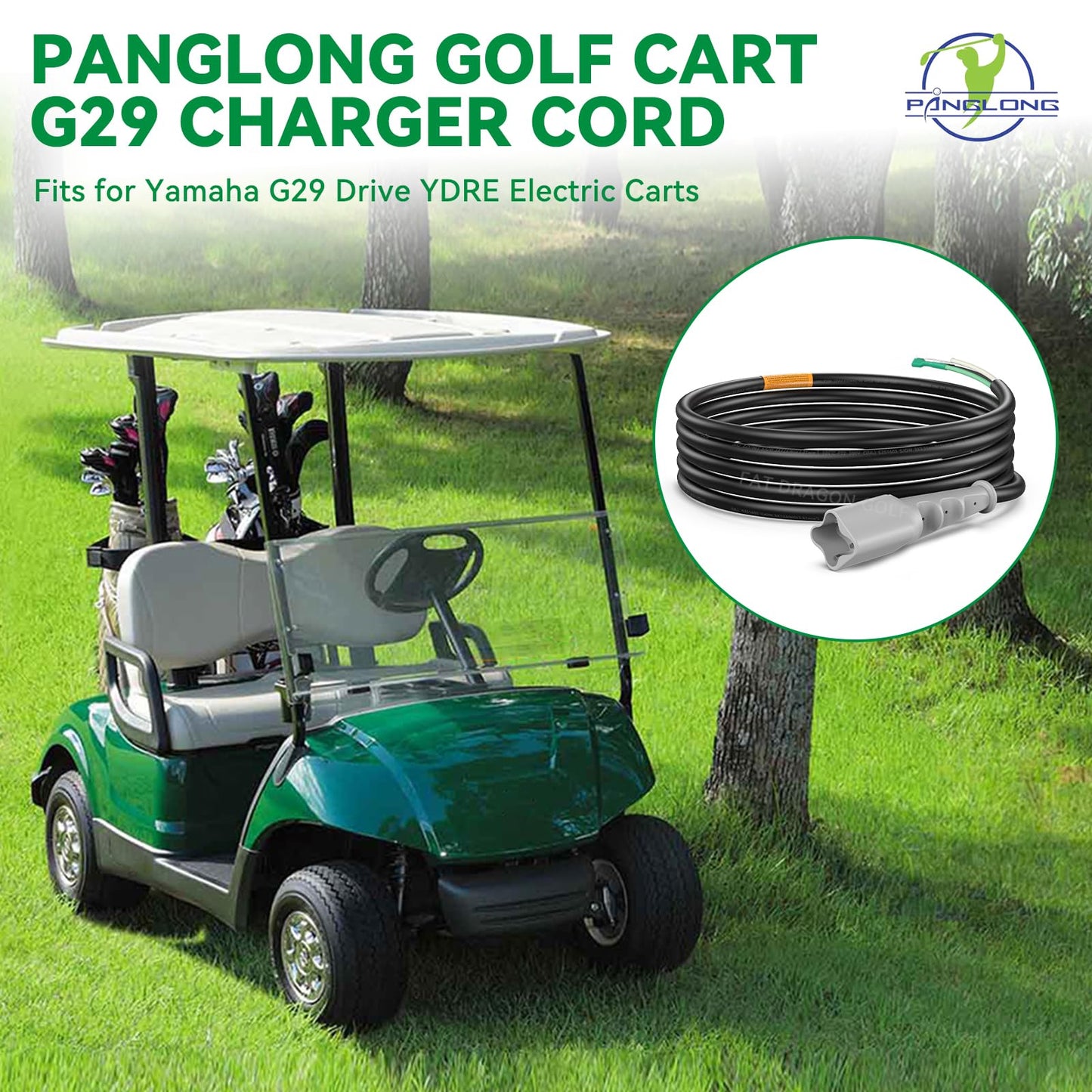 Panglong 48V Golf Cart Charger Cord, Fits Yamaha 2007-2016 G29/DRIVE/YDRE Electric Golf Cart With 3-Pin Plug Battery Charger, 48V Golf Cart DC Charger Cord with Plug, UL 3*12AWG, OEM #JW9-82174-00-00