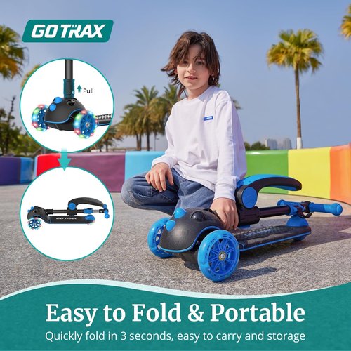 Gotrax KS3 Pro Folding Kick Scooter - Removable Seat, Light-Up Wheels & Adjustable Handlebar for Kids 2-8
