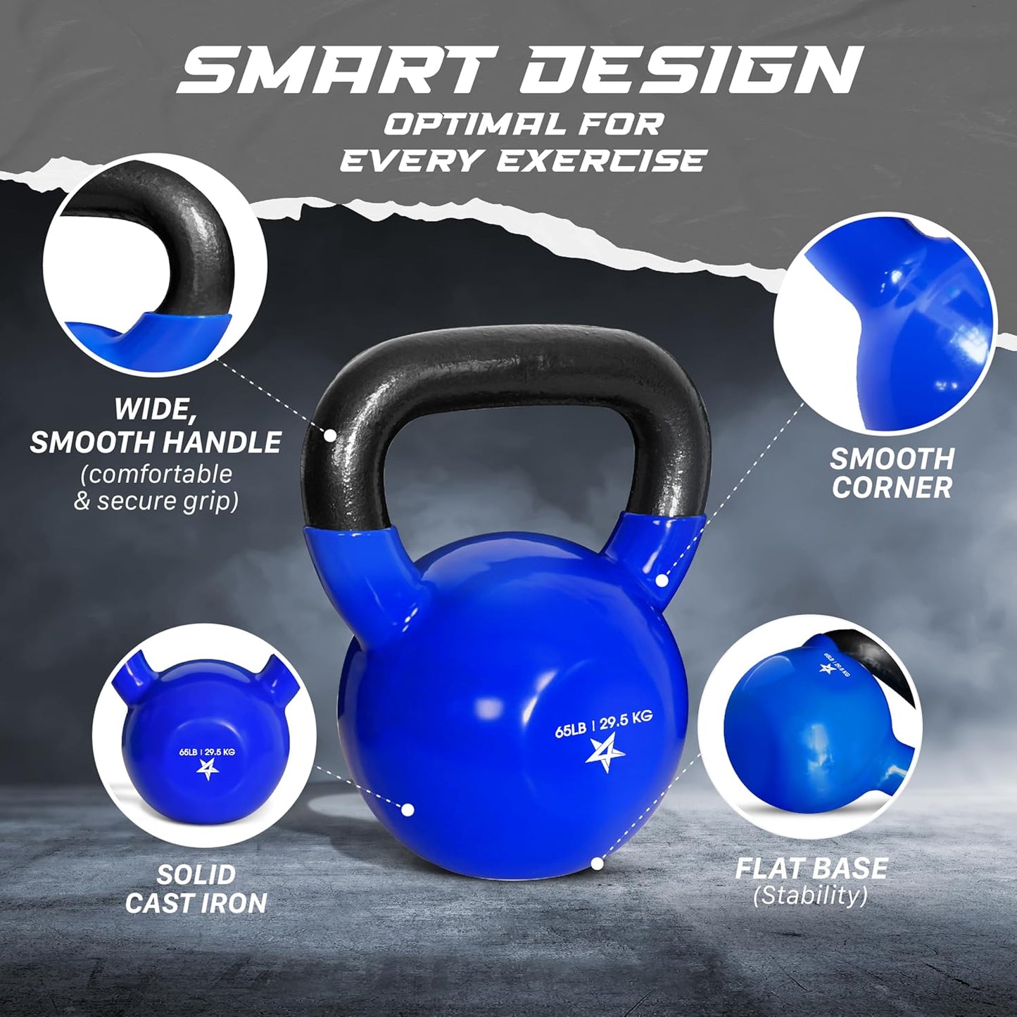 Yes4All Kettlebell - Vinyl Coated Cast Iron for Strength Training | 5-100 LB for Home Gym Workouts