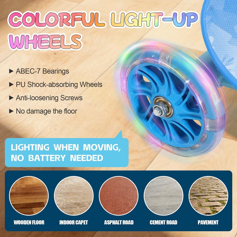 Scooters for Kids 3-5 Years Age 3-Wheel Light Up Scooter with Flexible Steer & 3-Adjustable Height for Boys Girls Outdoor Indoor Recreational Transport Blue Pink Orange