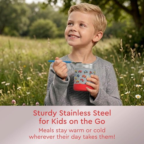 Bentgo Kids Stainless Steel Food Jar - 11oz Leak-Proof Insulated Container for Hot or Cold Meals - Trucks Design
