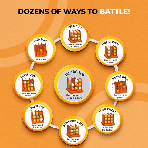 Bounce Battle Wood Edition - Fast-Paced Skill & Strategy Game for Kids | Includes 27 Balls & Wooden Cube