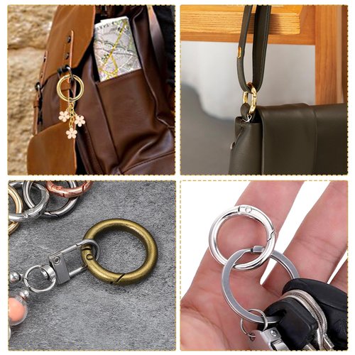 50 Pcs Spring O Rings Round Carabiner Snap Clip, 27MM Zinc Alloy Spring Round Keychain Key Ring Clips, Metal O Ring for Key Chains, Bag, Purse, Handbag and Craft DIY Accessories
