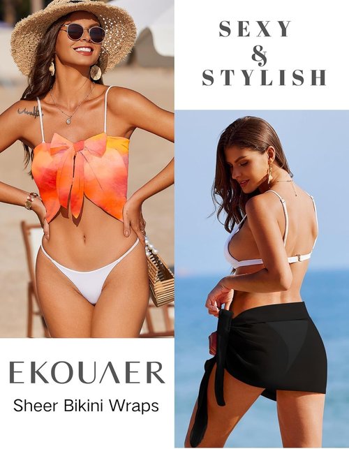 Ekouaer Sarong Coverups for Women - Chiffon Beach Wrap Skirt | Swimwear Sizes S-XXL