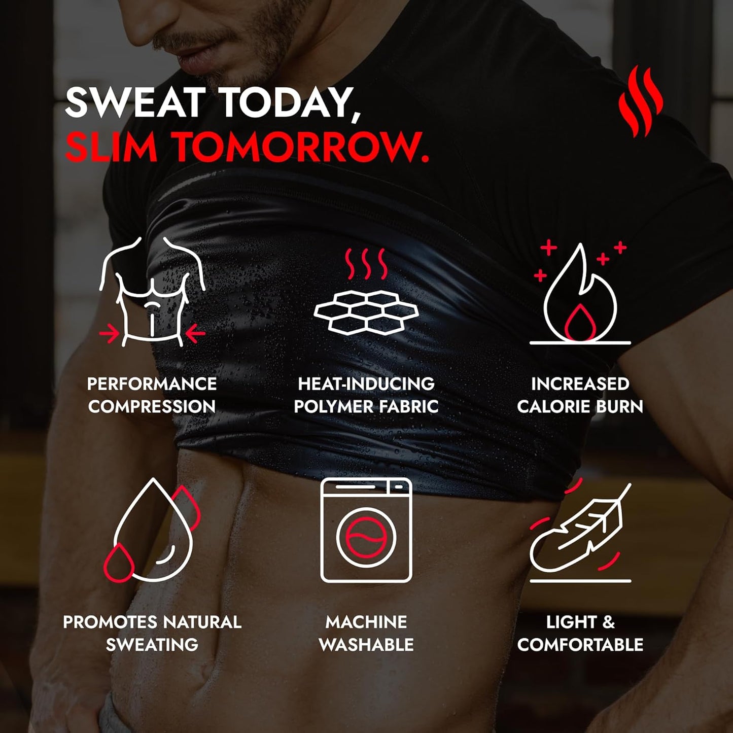 Sweat Shaper Men's Sauna Suit Shirt - Short Sleeve Compression Tee for Enhanced Workout Performance