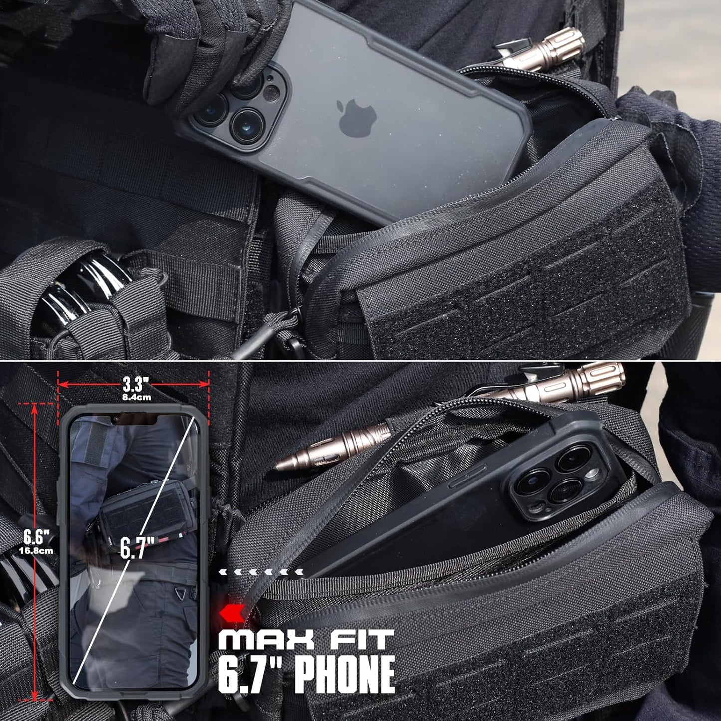 WYNEX Tactical Molle Admin Pouch - Utility EDC Bag with Laser Cut Design & American Flag Patch