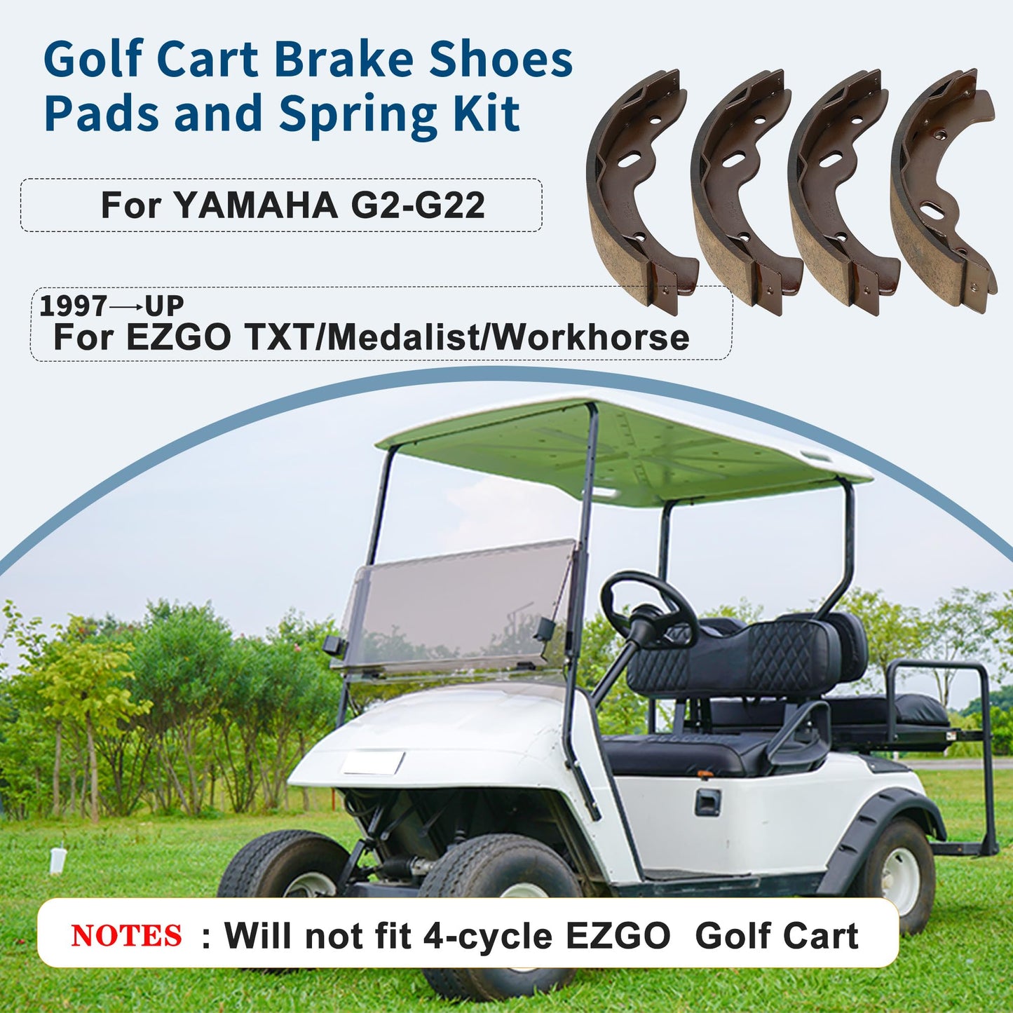Mixopoly Kit Brake Shoes Pads & Brake Spring Replacement for EZGO TXT Medalist 1997-Up, Workhorse & ST350 1996-Up, Yamaha G9-G22 Replace OEM 27943G01 27944G01 70795G01 JN6-F5331-01-00