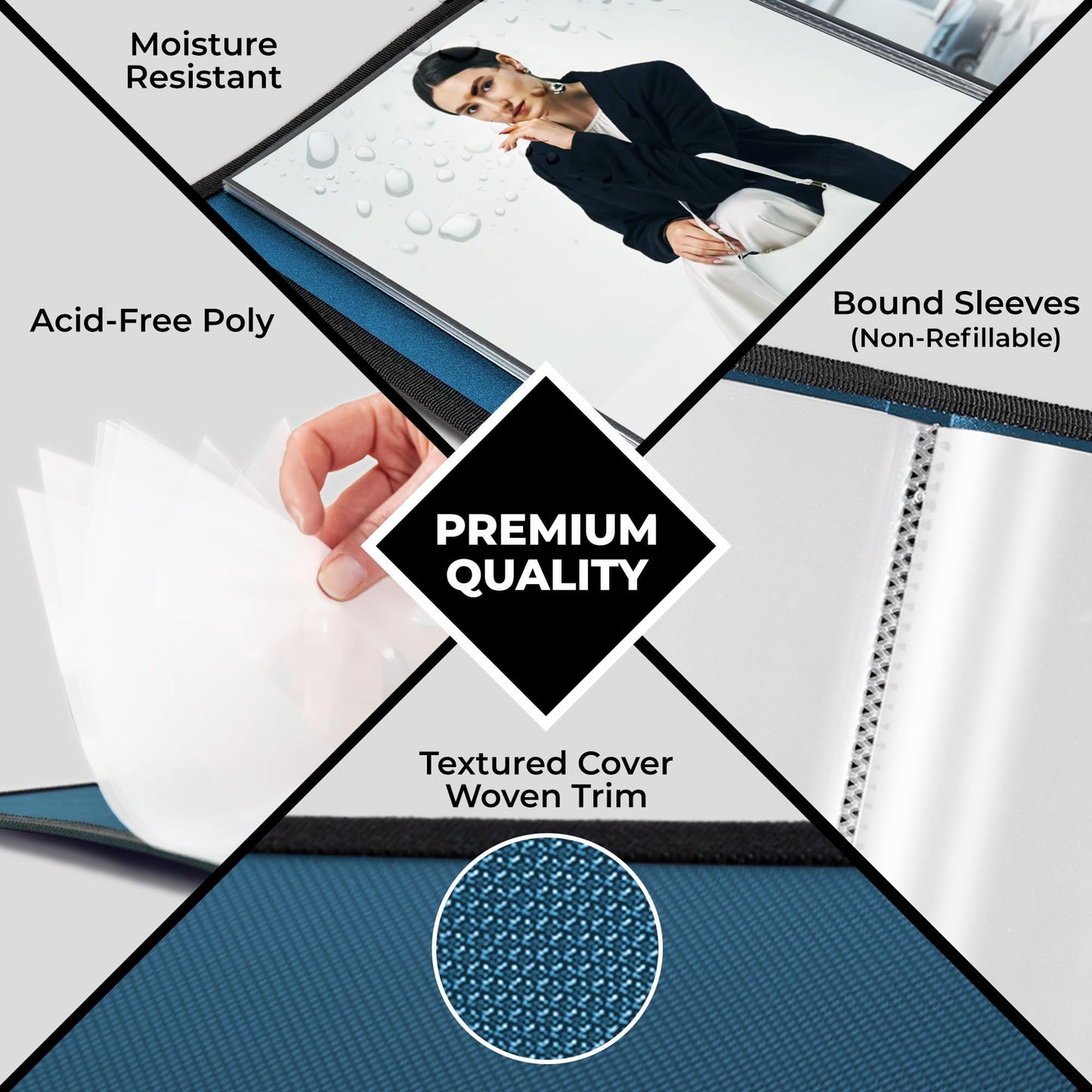 Dunwell Art Portfolio 8.5x11 Folder (Blue), Black Mounting Paper, Portfolio Binder for Artwork, 8.5 x 11 Art Folder, 24 Pockets Display 48 Pages, Acid-Free Poly Presentation Book