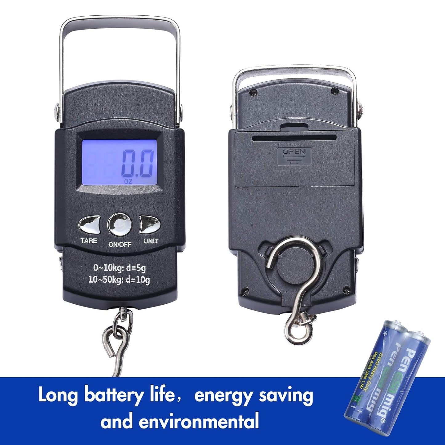 Portable Luggage Weight Scale by Fish Scales - Backlit LCD Display, 110lb Capacity | Includes Measuring Tape & Batteries