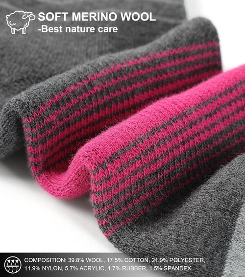 FITRELL Women's Merino Wool Hiking Socks - 4 Pack Thermal Cushioned Boot Crew Socks