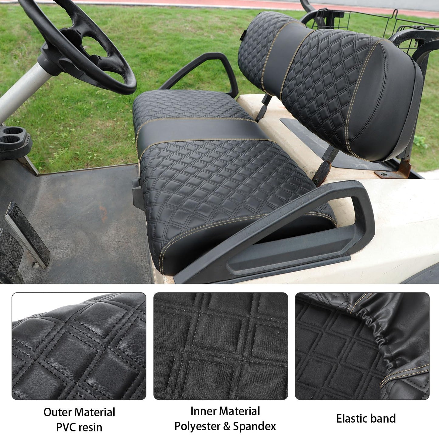 Roykaw Golf Cart Seat Covers Kit Fit for Club Car DS OEM Ordinary Seat Cushion, Marine Grade Vinyl Material/More Sturdy and Comfortable, Breathable & Easy to Clean, Well Made Quality