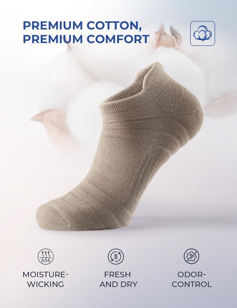 CS CELERSPORT 6 Pack Athletic Running Ankle Socks, Low Cut Cushioned Tab Sports Socks Men Women,Brown, Medium