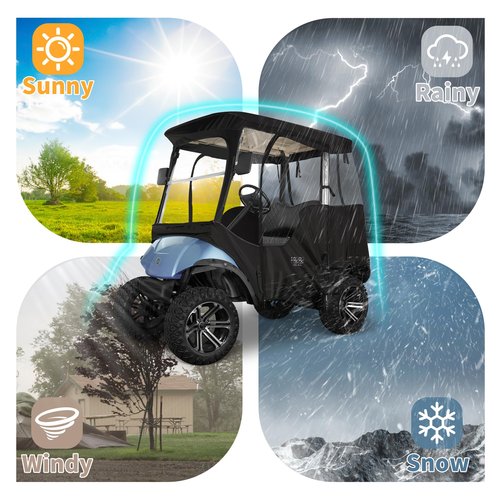 10L0L Heavy Duty Golf Cart Enclosure 600D 2-Passenger Fit for Yamaha G14 G16 G22 G29 Drive 2 Golf Cart Transparent Golf Cart Cover Waterproof Windproof Snowproof - Black