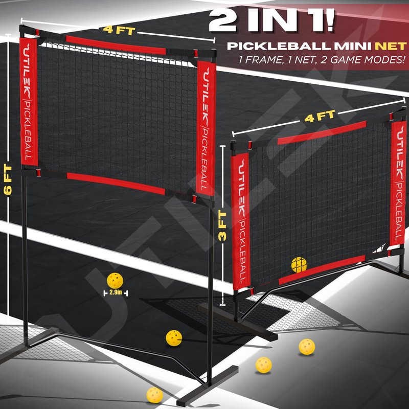 Mini Pickleball Dink Net Small Size Set 4ft, Paddles, Court Markers, 6 Balls, Bag, Rebounder Practice Trainer, Master Pickle Ball, Home Equipment Portable, Adjustable Height, Indoor, Outdoor, Driveway