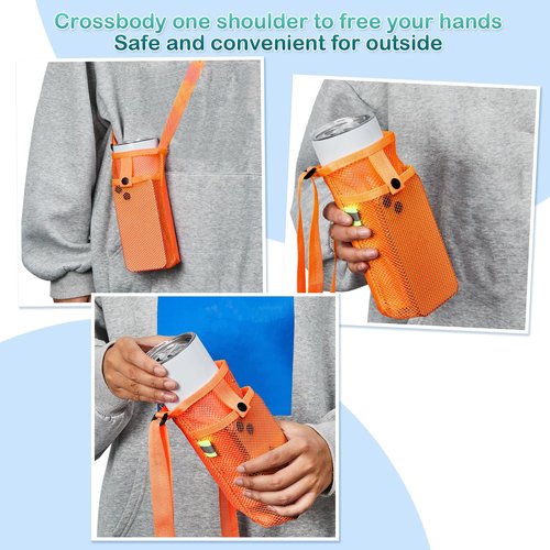 Mumufy 32 Pcs Water Bottle Sling Holder Crossbody, Adjustable Strap Carrier with Zipper Pouch, Lightweight Nylon Hands-Free Bag for Hiking, Running, Gym, Workout, Camping, Travel