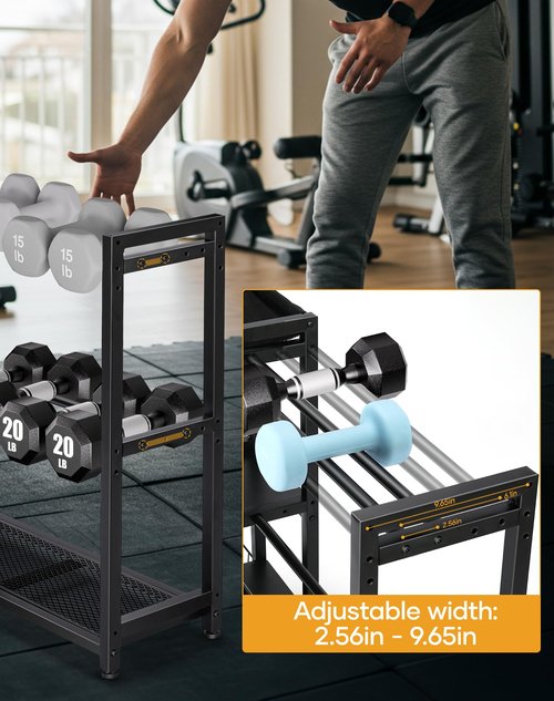 FHXZH 3-Tier Dumbbell Rack Stand Only - Adjustable Weight Rack for Home Gym, Heavy-Duty Weight Stand for Dumbbells Kettlebells Foam Roller Yoga Mats, Workout Equipment Storage Organizer With Hooks (Black)