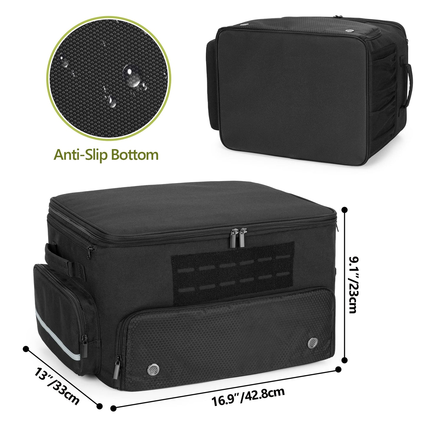 GOBUROS Golf Trunk Organizer Storage with Separate Compartment for 2 Pair Shoes Up to US Mens 16, Golf Car Locker Organizer for Balls, Tees, Clothes, Gloves, Accessories, Black