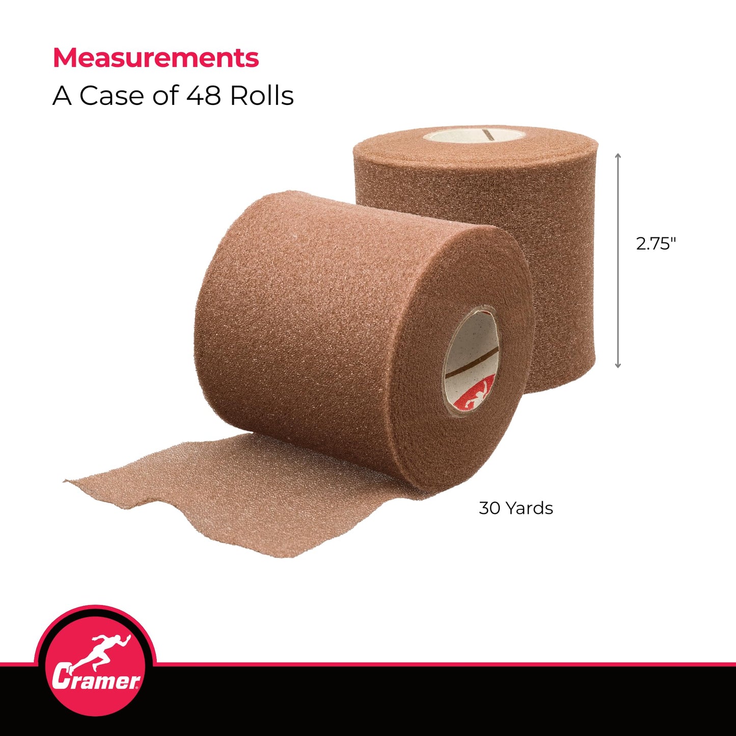 Cramer Tape Underwrap, Bulk Case of 48 Rolls of PreWrap for Athletic Taping, Hair Tie, Headband, Patellar Support, Athletic Tape Supplies, 2.75 X 30 Yard Beige