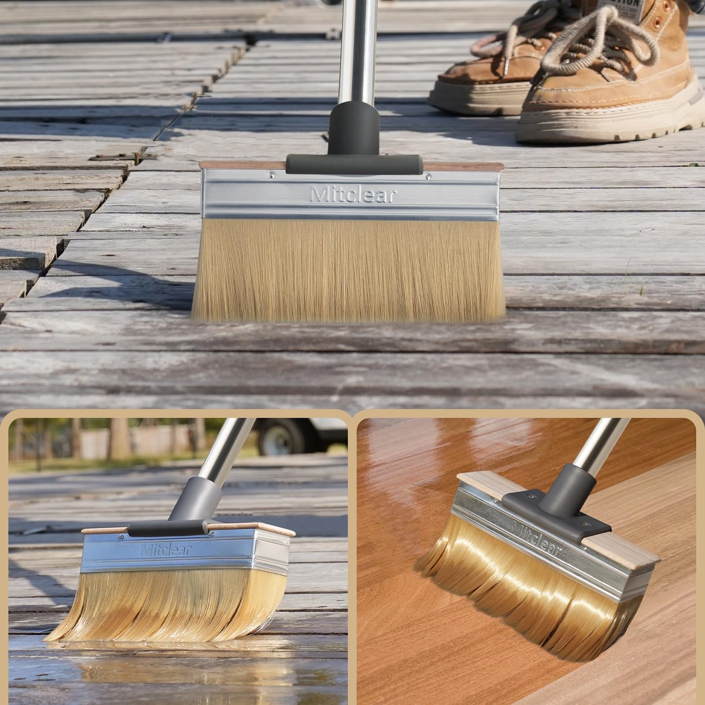 Mitclear Deck Stain Brush Applicator with Long Handle(59IN), 7IN Wide Deck Paint Brushes for Applying Stains, Paints and Sealer on Outdoor Wood Deck, Fence, Patio, Wall, Furniture