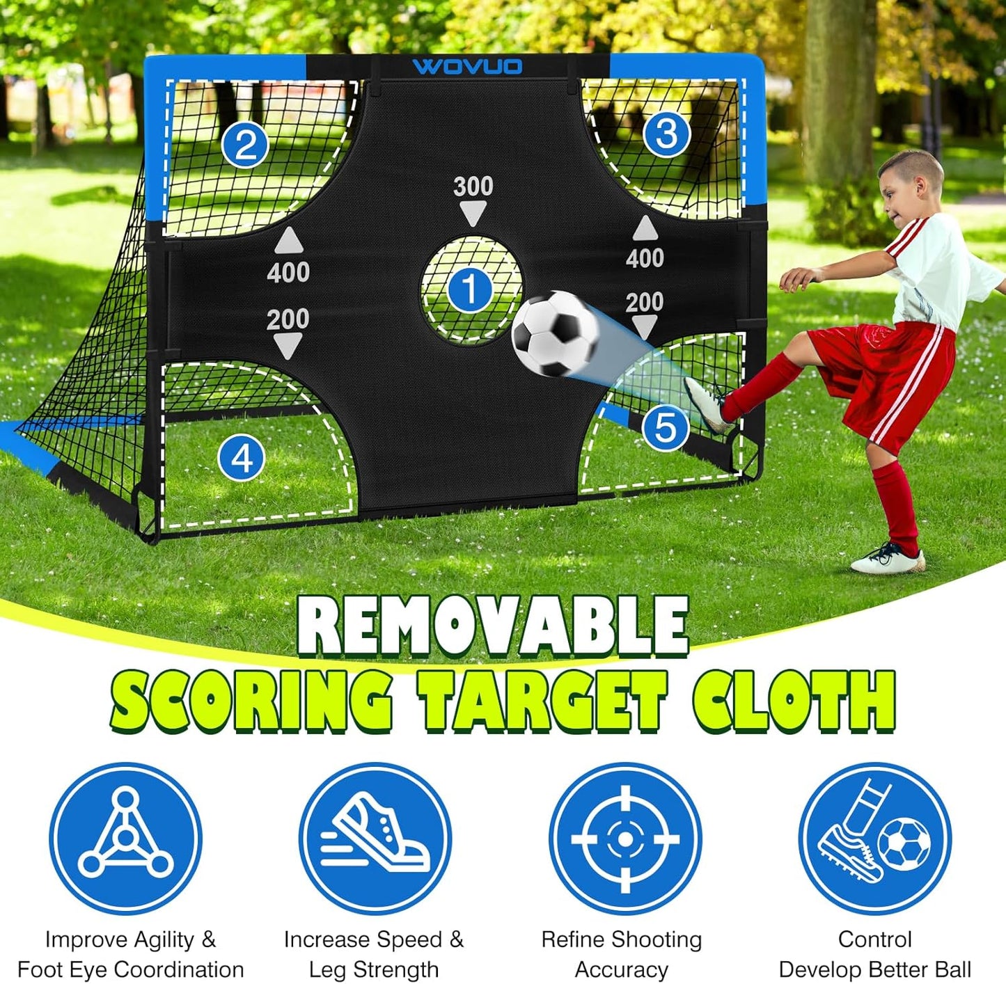 Skiennix Kids Soccer Goals - Portable 6x4 ft Training Set with Target, Ball & Cones | Outdoor Sports Gift for Ages 3-14
