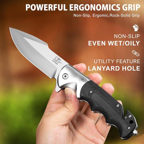 Lothar Smaug Pocket Knife - 3.7 Inch D2 Steel Folding Knife with G10 Handle & Glass Breaker | Tactical Survival Gift