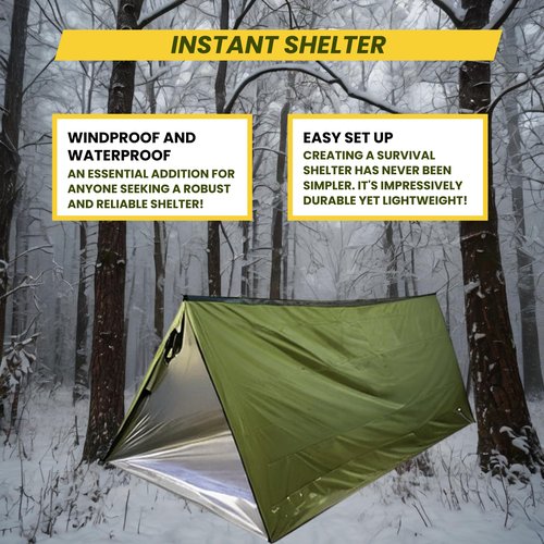 New ThermoShield™ Technology – Ultimate 2-Person Ultralight Mylar Survival Tent with Reinforced Paracord & Emergency Whistle • All-Weather Protection for Hiking, Camping & Survival Kits