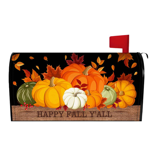 Fall Pumpkin Mailbox Cover 25.5x21 Inch, Happy Fall Y'all Post Letter Box Covers, Autumn Harvest Thanksgiving Magnetic Waterproof Mail Wraps for Outdoor Yard Garden Large Oversized Mailbox Decor