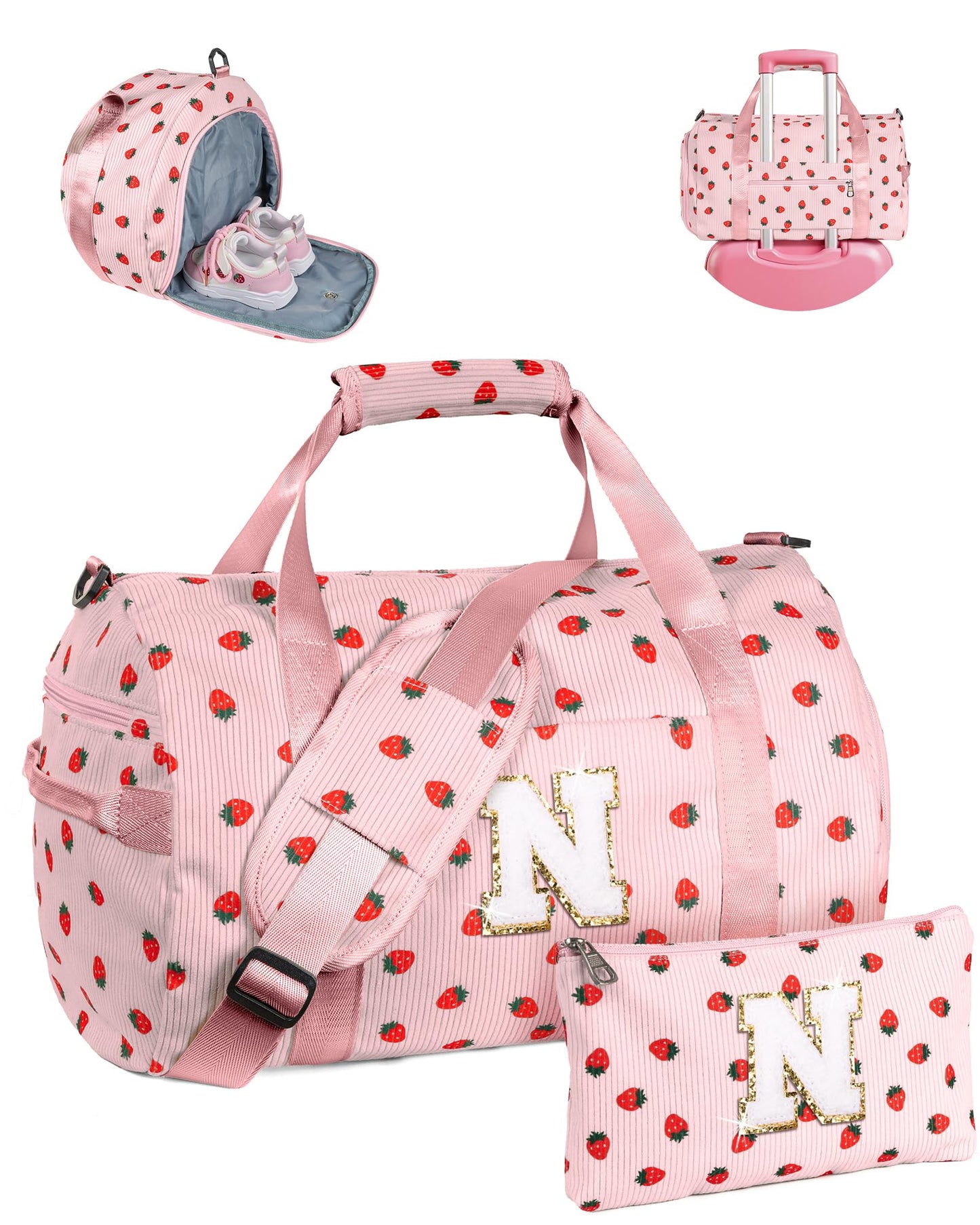 Vogewood 10 Year Old Girl Birthday Gifts, Girls Gym Bag, Kids Personalized Weekend Duffel Bags with Shoe Compartment, Initial Travel Tote with Makeup Bag, Gift for Grandkids (Letter N)