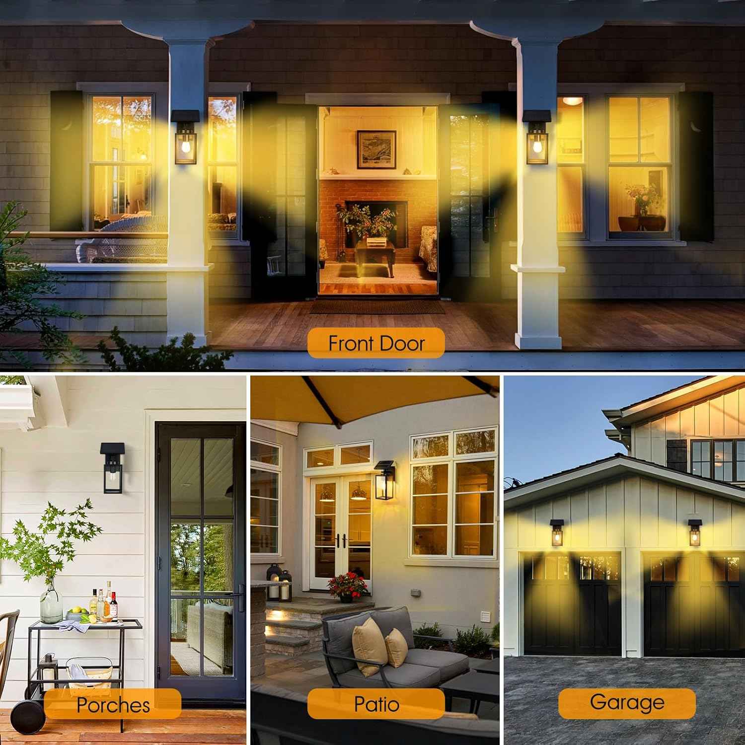 Solar Wall Lights Outdoor - 2 Pack All-Metal Dusk to Dawn Lanterns, Waterproof Porch & Patio Lighting