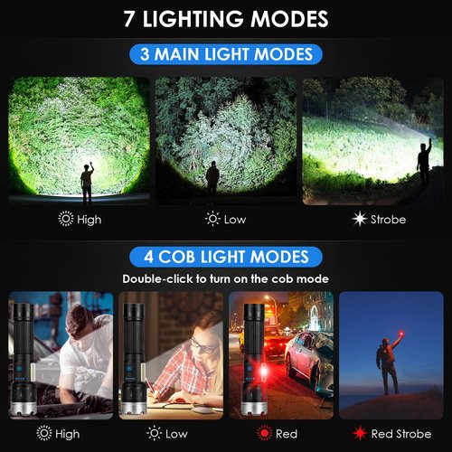 Cinlinso Flashlights Rechargeable High Lumens, 2 Pack Super Bright Flashlight, 7 Modes LED Flashlight, IPX7 Waterproof Powerful Flash Light for Home, Outdoor, Emergencies