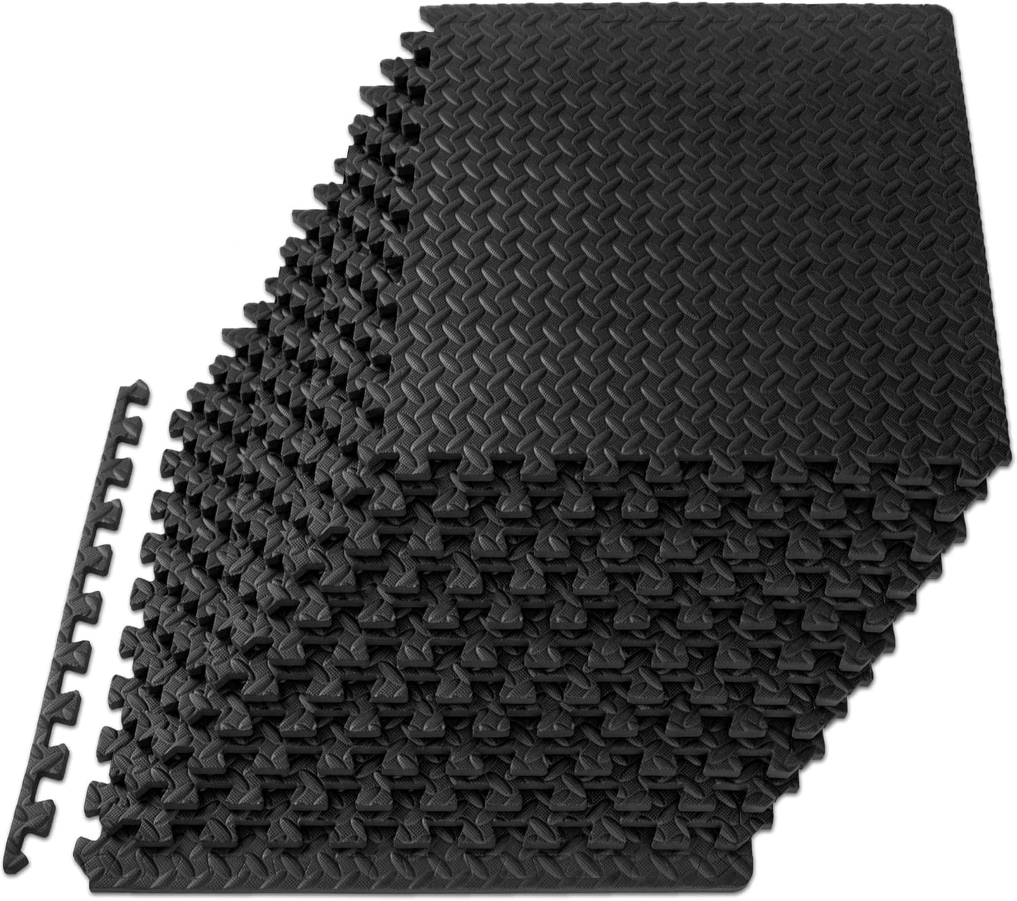 ProsourceFit Puzzle Exercise Mat - Water-Resistant EVA Foam Tiles for Home Gym | Black, 24" x 24" - 48 Sq Ft (12 Tiles)
