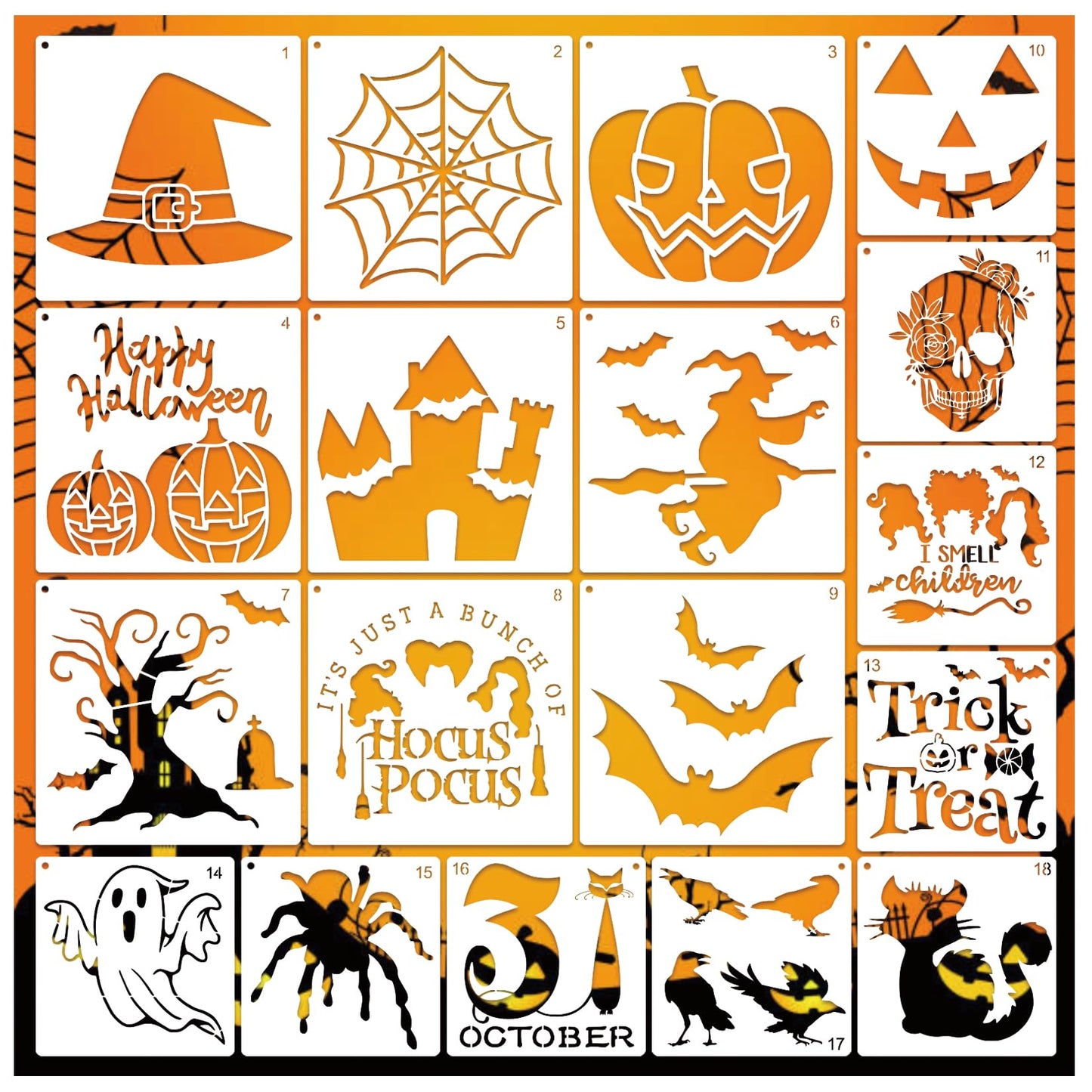 Halloween Stencils for Shirts Reusable Halloween Ghost Paint Stencil for Crafts Door Mats Glass Crafts Cookie Baking Door Hanger Sign (spider18)
