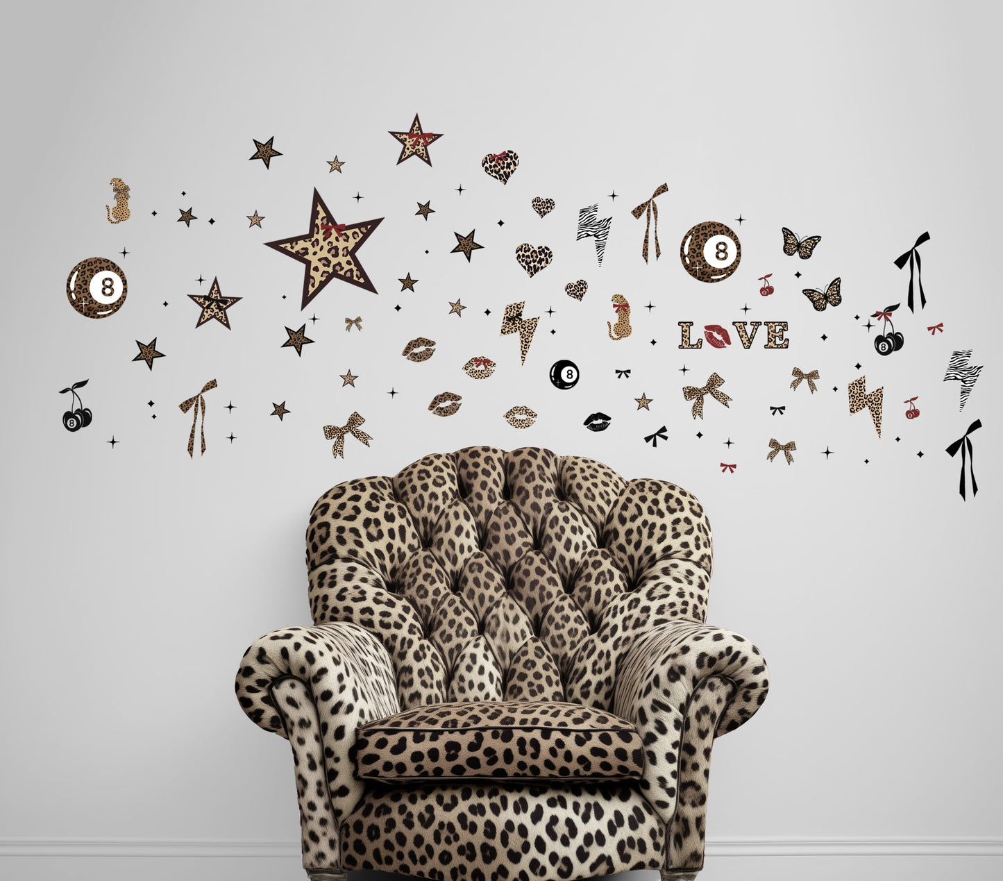 TwoDays 100Pcs Cheetah Print Wall Stickers, Trendy Leopard Print Room Decor Aesthetic for Cheetah Party Favors, Chic Luxury Y2K Fashion Decal for Home Bedroom Apartment Dorm
